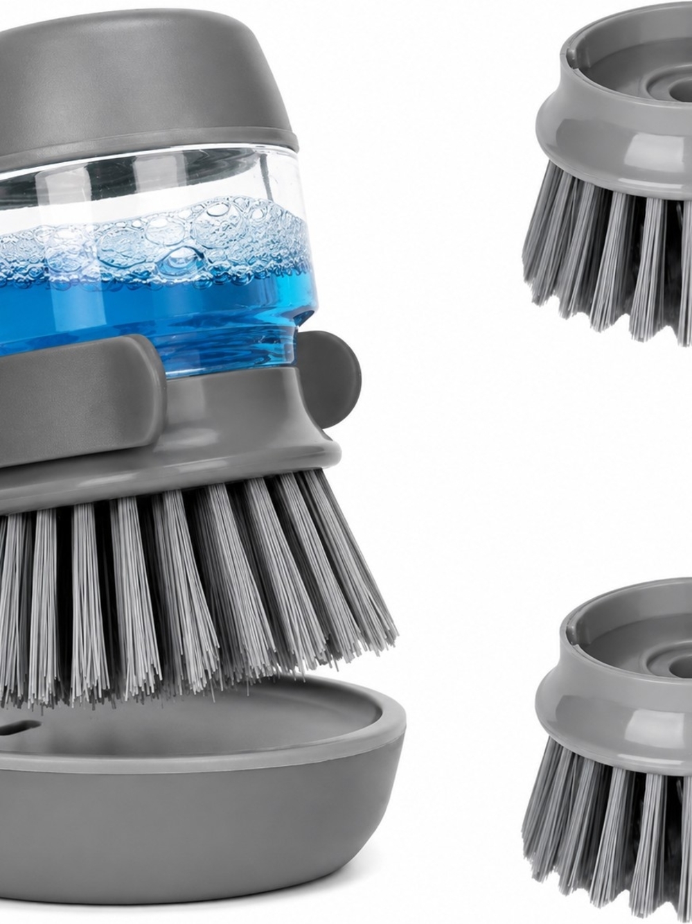 Gray Dish Scrub Brush with Detergent Dispenser - Brand: